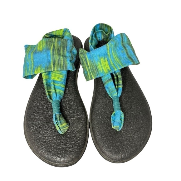 Sanuk Sling Yoga Blue and Green Thong Sandals Womens Size 7 - Picture 1 of 9